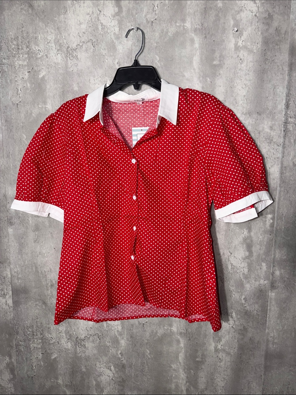 NWT Tulip B Red Polka Dot Button-Up Top with White Trim